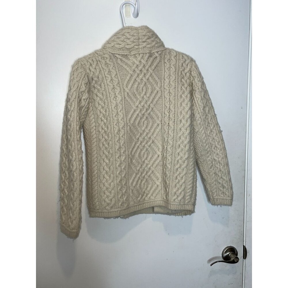 Aran Sweater Market XS 100% Merino Wool Cable Knit Cream Turtleneck Sweater - Picture 6 of 8